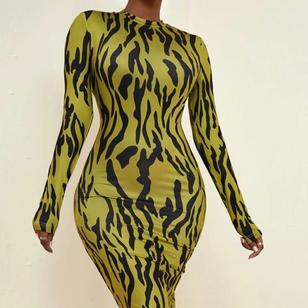 Green animal print bodycon dress